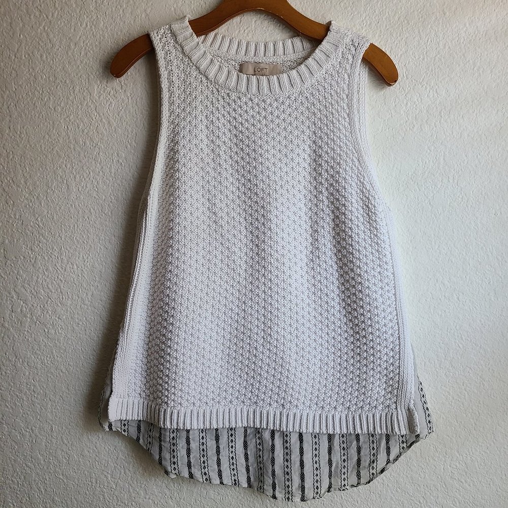 LOFT White Sleeveless Knit Sweater Blouse